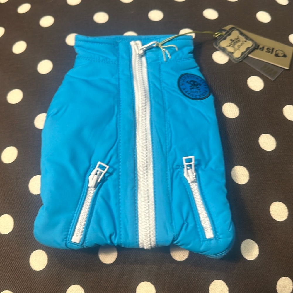 Is Pet ‘wild rock star punk Puppy’ zip⬆️ jacket light blue /white & plaid lining